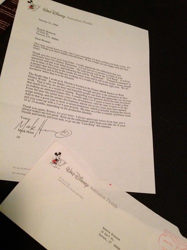 Letter from animator Mark Henn