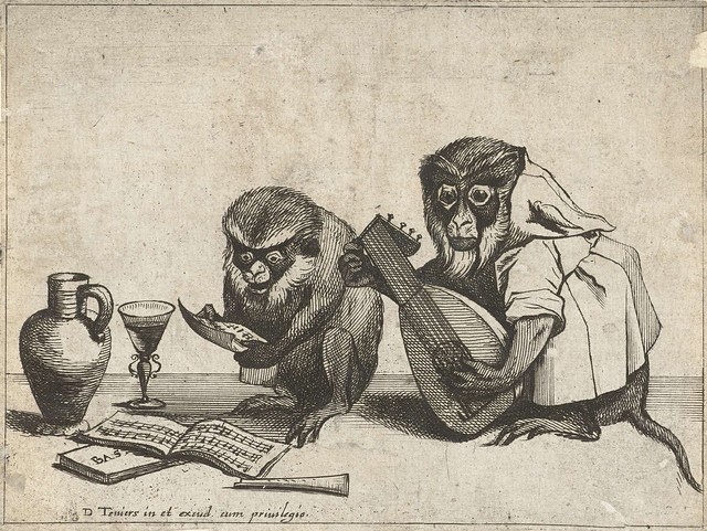 Twee apen maken muziek, Quirin Boel, 1635