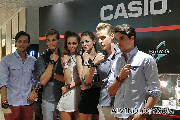 The models posing with their G-Shock and Baby-G watches