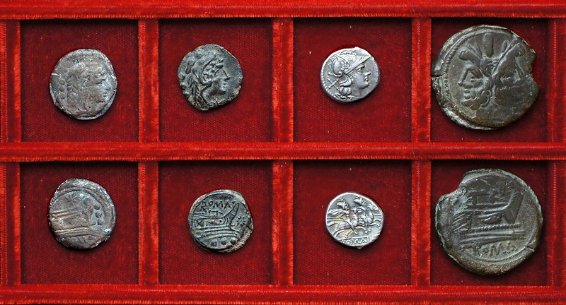 RRC 196R Star quadrans (not RRC 113), RRC 196 unofficial Star quadrans, RRC 198 Dioscuri denarius, RRC 197-198B, As McCabe group K2, Ahala collection, coins of the Roman Republic