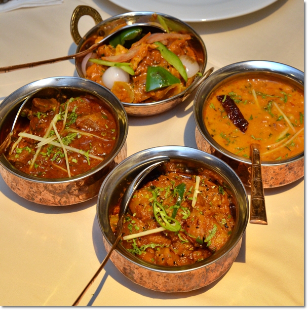 Mutton Rogan Josh, Dhall Tharka, Kadhai Chicken,  Aloo Achari