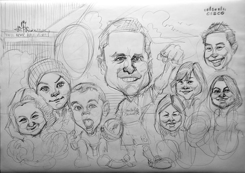 group caricatures for Cisco - pencil sketch