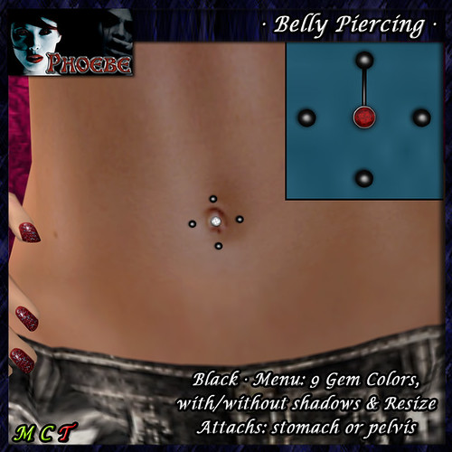 [$40L PROMO] *P* Belly Piercing M2 ~Black-9 Gem Colors~