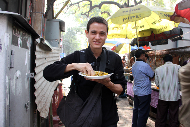 Eating street food in Kolkata, India