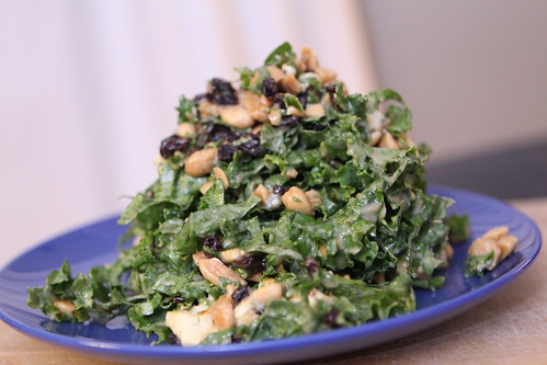 Kale Salad with Sesame Fig Dressing, Currants, and Marcona Almonds