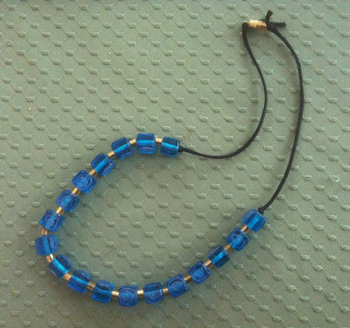 Necklace with Brass and Blue Irish Glass Beads by randubnick