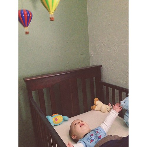 Baby William loves his hot air balloon mobile! #adorable #baby