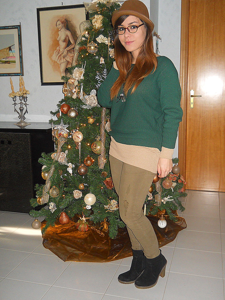Outfit verde e marrone inverno