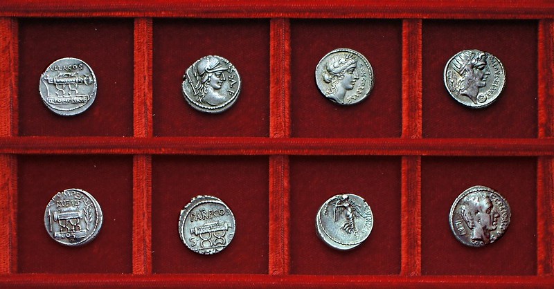 RRC 434, 54BC Q.POMPEI, RRC 435, 53BC MESSAL F Valeria, RRC 436, 54BC L.VINICI Vinicia, RRC 437, 51BC CALDVS Coelia, Ahala collection, coins of the Roman Republic