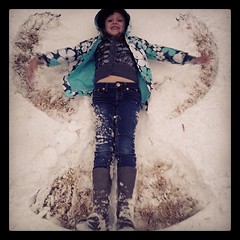 She waited until it stopped before making her snow angel.