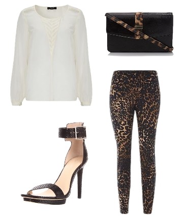 White Top with Animal Print Trousers