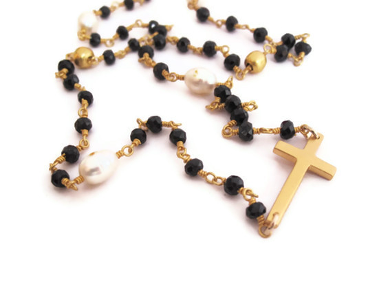 sideways rosary gold cross