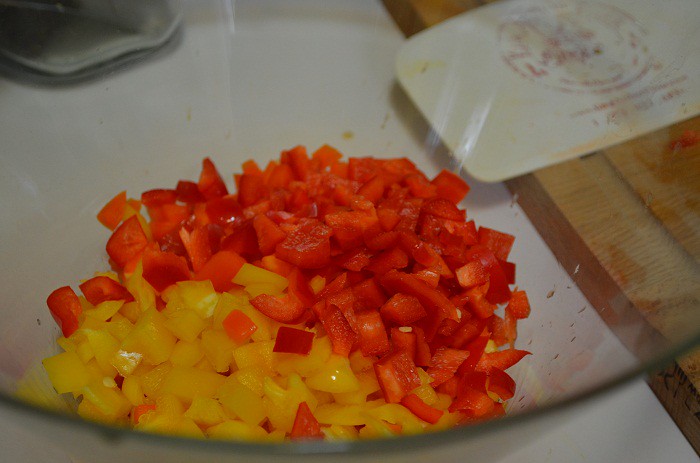 throw peppers into bowl