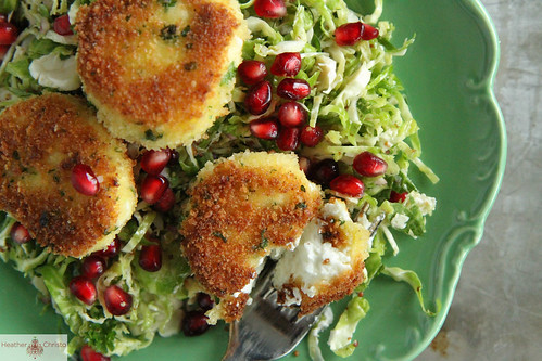 Shredded Brussels Sprouts Salad with Fried Goat Cheese from www.heatherchristo.com