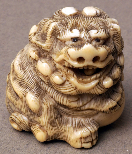 001- Shishi  león guardián chino esculpido en marfil-Bolton Museum and Archive Service