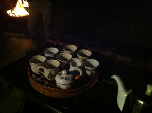 outdoor tea and bonfire