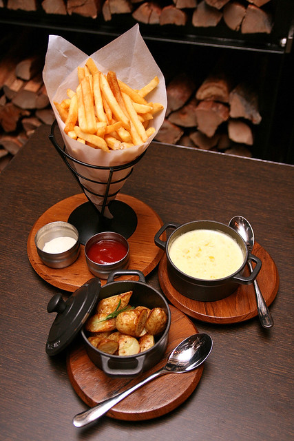 French Fries, Sauteed Kipfler Potatoes and Creamy Corn
