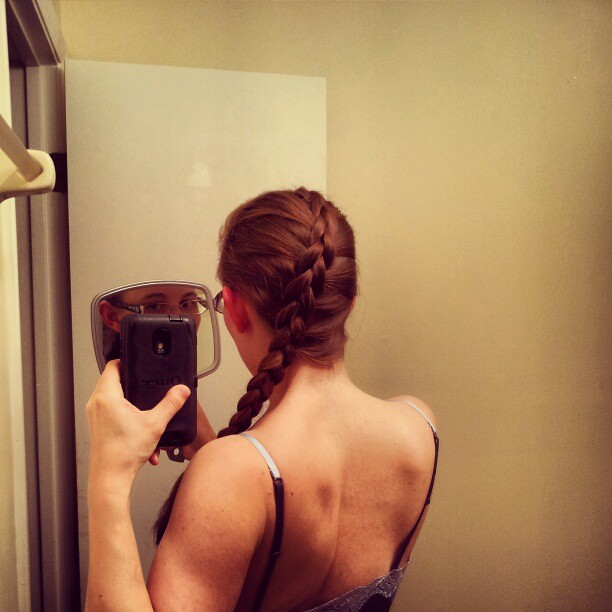 I did this inverted aka dutch braid with out a mirror. Not too bad right!? I tried to swoop it to the side. #hairstyle #hair #braid #invertedfrenchbraid #dutchbraid #katniss