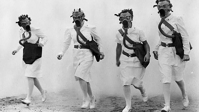 Gas Mask Nurses WWII WAC