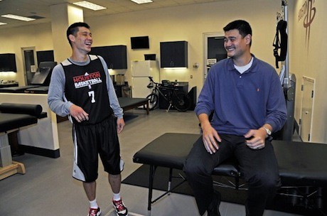 February 5th, 2013 - Yao Ming and Jeremy Lin meet before Houston's game against Golden State