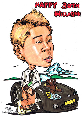 guy caricature with Mazda MX5