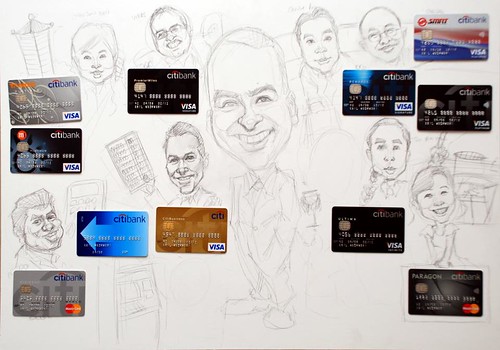 Group caricatures for Citibank - pencil sketch