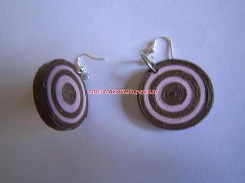 Handmade Jewelry - Paper Disk Earrings (Pink & Brown) (2) by fah2305