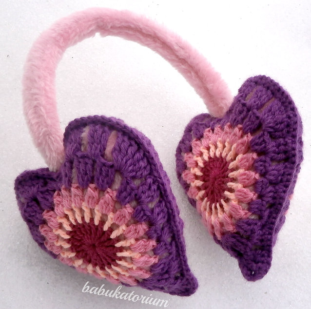 Crochet Earmuffs - Pastel Granny Heart