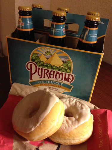Pyramid Beer and Honey Dew Maple Glazed Donuts