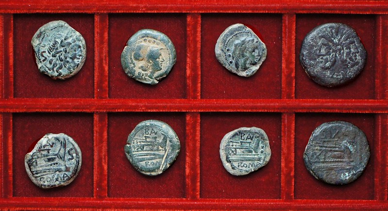 RRC 179 BAL Naevia bronzes, RRC 180 variety SIX in place of SAX As, Ahala collection, coins of the Roman Republic