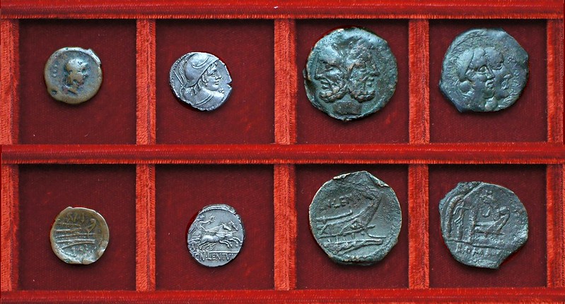 RRC 344 L.TITVRI SABIN Tituria quadrans, RRC 345 CN.LENTVL denarius, As, RRC 346 C.CENSORIN Marcia As, Ahala collection, coins of the Roman Republic