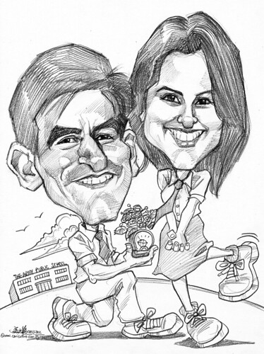 proposal couple caricatures in pencil