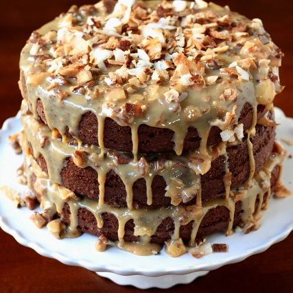 Chocolate Cola Cake with Toasted Pecan Coconut Icing