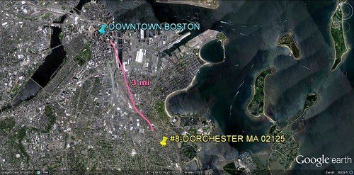 Dorchester in relation to Boston (via Google Earth)