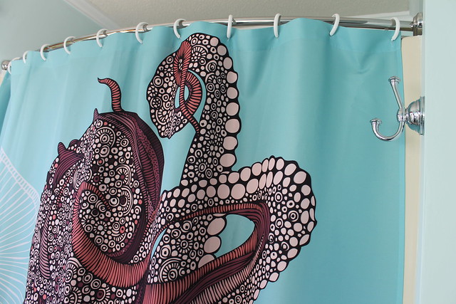 Beach house octopus shower curtain