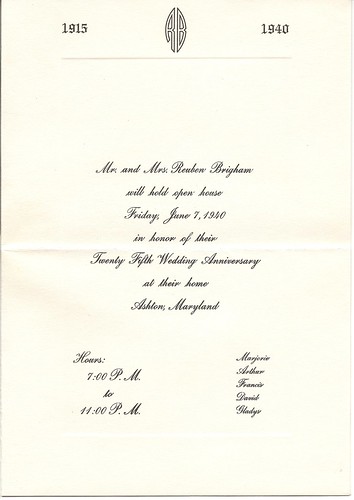 Reuben and Marjorie Brigham silver anniversary invitation
