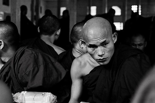 Candid shot, monks' dining hall, Maha Ganayon Kyaung Monastery, Amarapura, Myanmar