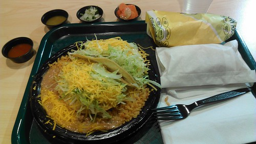 Beef taco combo plate, chile burrito