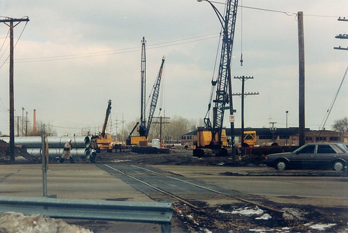 Construction of the CTA orange line rapid transit to Midway Airport.  Chicago Illinois.  Early March 1989. by Eddie from Chicago