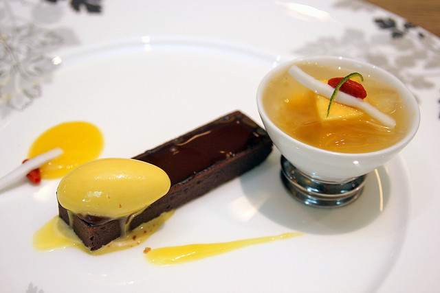 Forest Delight - chocolate ganache, passionfruit sorbet and lemongrass jelly