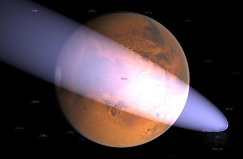 Simulation of the close approach of C/2013 A1 to Mars in Celestia using the latest MPC elements