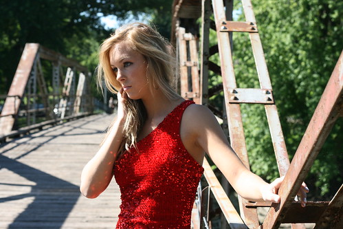 Crimson Dress on Bridge by PhotoAmateur1