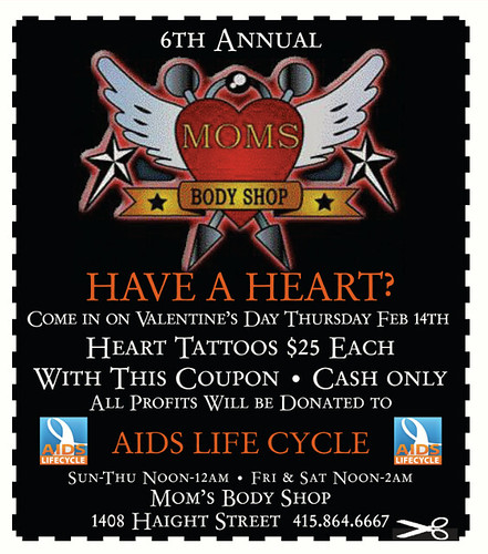 $25 heart tattoos at Mom's on Valentine's Day