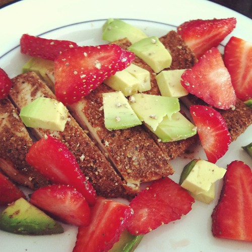 Mexican chicken, avocado, and strawberries
