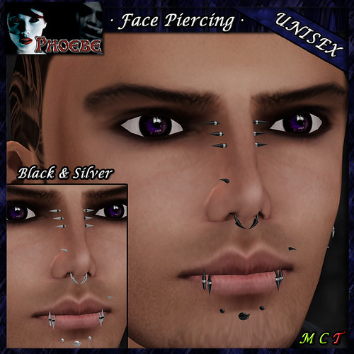 P Unisex Face Piercing ~ Claws 2 ~ Black & Silver 2