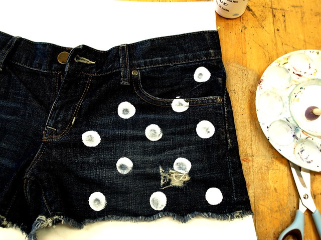DIY polkadot jean shorts