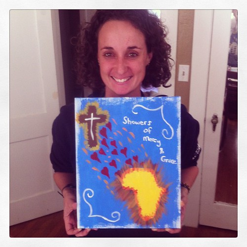 Bronwyn's first AND fabulous painting, which, by the way, is being auctioned off to raise funds for Patrick's mission trip to Swaziland. #africa #painting #mercy #grace #cross #lifeatwewillgo
