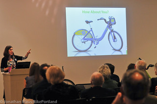 Alta Bicycle Share principal Mia Birk explains Portland's future system to possible sponsors