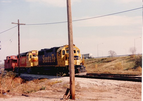 Westbound Atchison, Topeka & Santa Fe Railroad caboose hop approaching Nerska Junction.  Chicago Illinois.  November 1989. by Eddie from Chicago