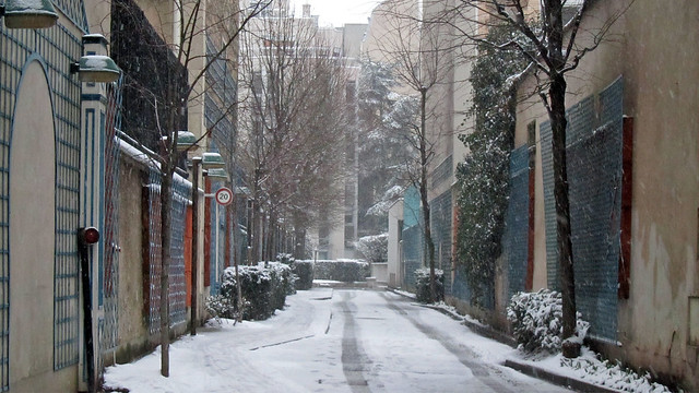 Small lane covered in snow